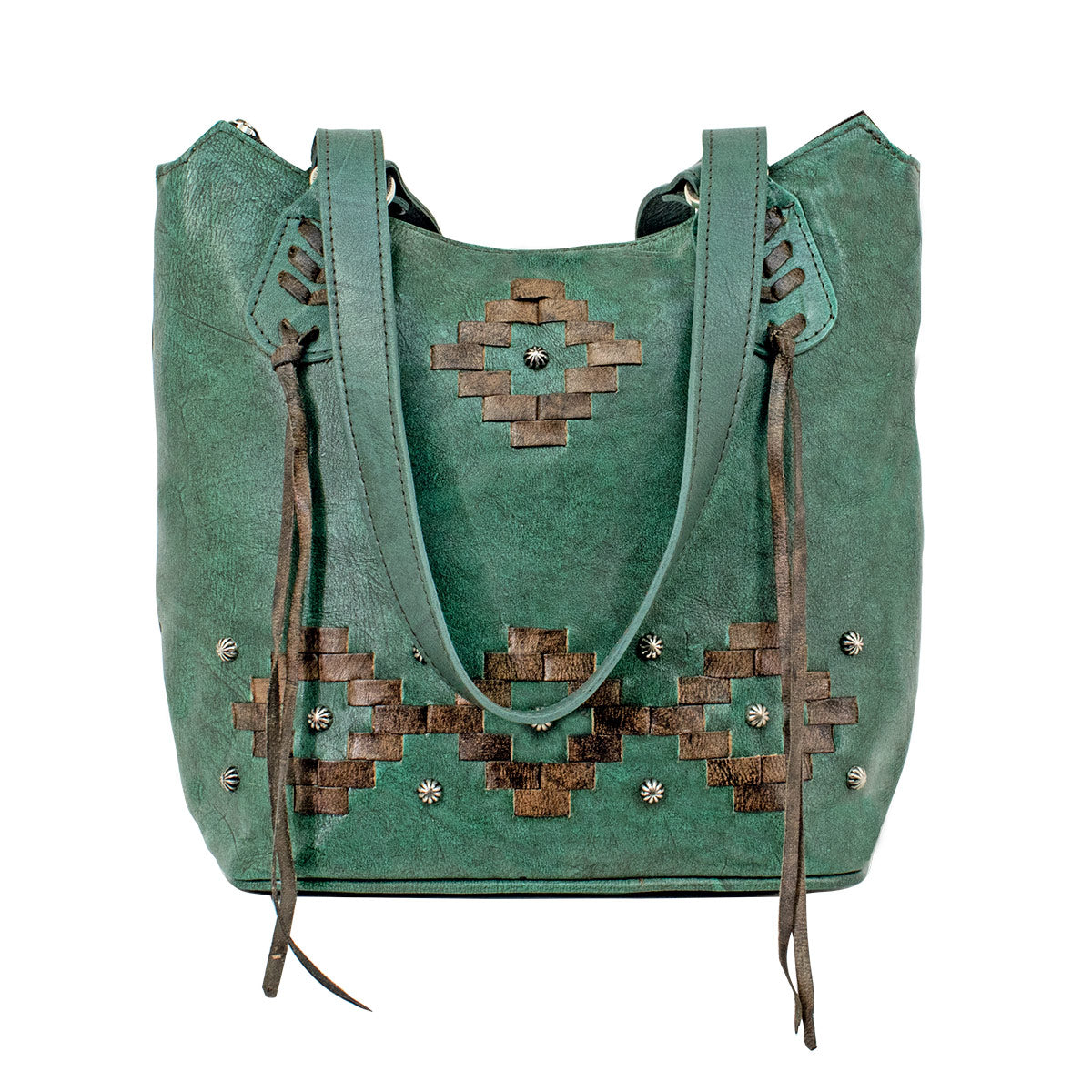 American West Tribal Weave Zip Top Bucket Tote Marine Turquoise