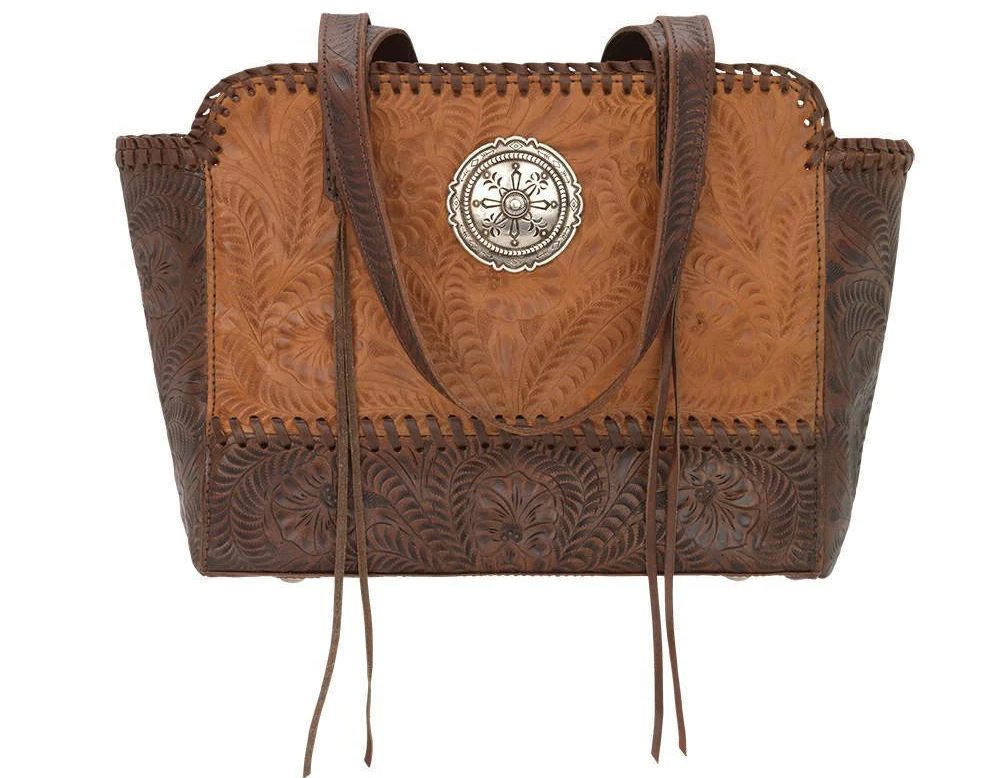 American West Annie's Secret Collection Zip Top Tote With Secret Compartment Natural Tan