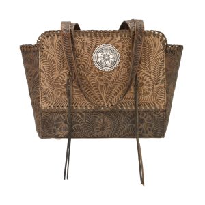 American West Annie's Secret Collection Zip Top Tote With Secret Compartment Distressed Cream
