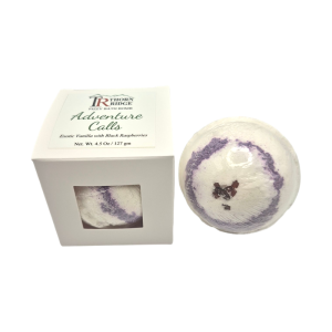 Adventure Calls bath bomb front with box packaging.