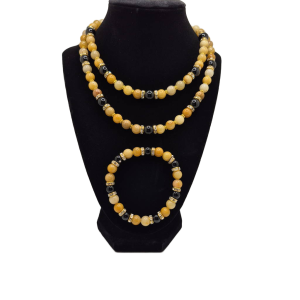 Artisan Yellow Jade & Black Onyx Necklace and Bracelet Set