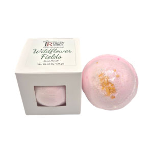 Wildflower Fields bath bomb front with box packaging.