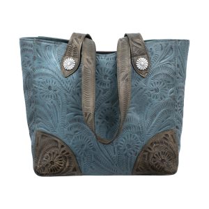 Annie’s Secret Large Zip Top Tote with Conceal Carry Pocket - Hand Tooled Genuine Leather
