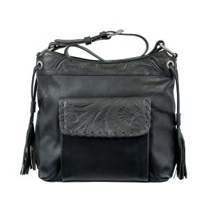 Classic Waxed Leather Shoulder Bag Hand Tooled Genuine Leather