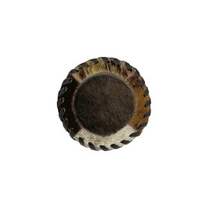 American West at Home Hair-On Hide 5" Round Coaster with Suede Backing — Brown Center with Tooled Trim