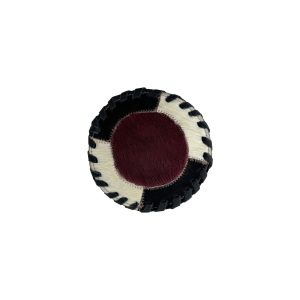 American West at Home Hair-On Hide 5" Round Coaster with Suede Backing - Crimson Center  - $19 each