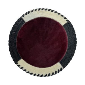 American West at Home Hair‑On Hide 13" Round Placemat with Suede Backing — Crimson Center, $49 each