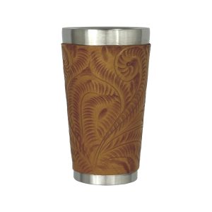American West at Home Insulated Stainless‑Steel Cup Wrapped in Hand‑Tooled Leather — 3.75" x 6.5"