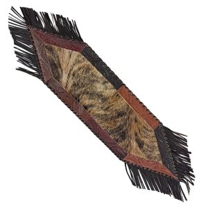 American West at Home 44" Hair‑On Hide Table Runner with Leather Fringe Hand‑Tooled Genuine Leather