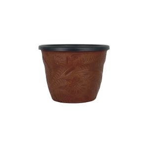 American West at Home Leather‑Wrapped 5.5" Round Planter with Plastic Insert — Small, Hand‑Tooled Leather