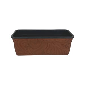 American West at Home Leather‑Accented 10" Rectangle Planter with Plastic Insert — Small, Hand‑Tooled Leather