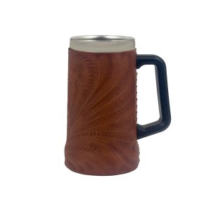 American West at Home Insulated Stainless Steel Mug Wrapped in Hand‑Tooled Leather — 4" x 7"