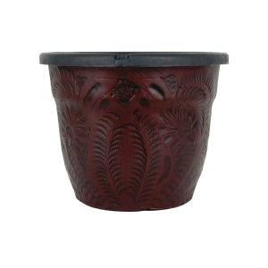 American West at Home Leather‑Wrapped 6.5" Round Planter with Plastic Insert — Medium, Hand‑Tooled Leather