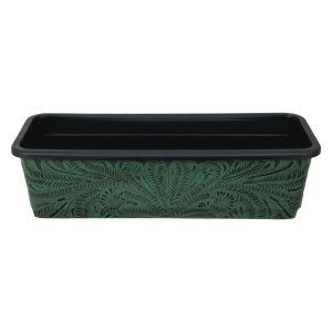 American West at Home Leather‑Accented 18" Rectangle Planter with Plastic Insert — Large, Hand‑Tooled Leather